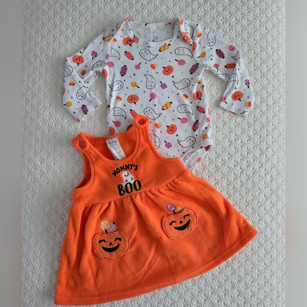 Baby Starters Halloween MOMMYS BOO Long Sleeve Onsie With Fleece Dress Size 9 Mo